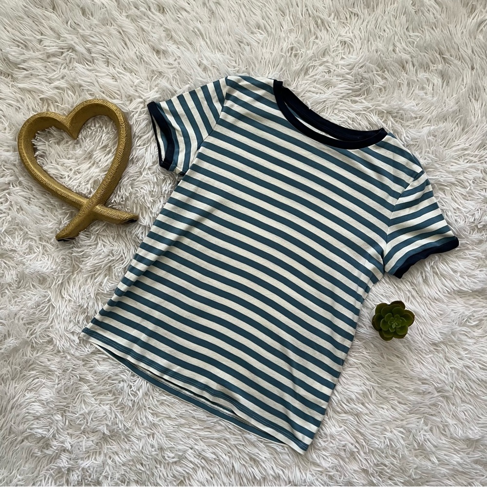 Blue and White Striped Short Sleeve Tee